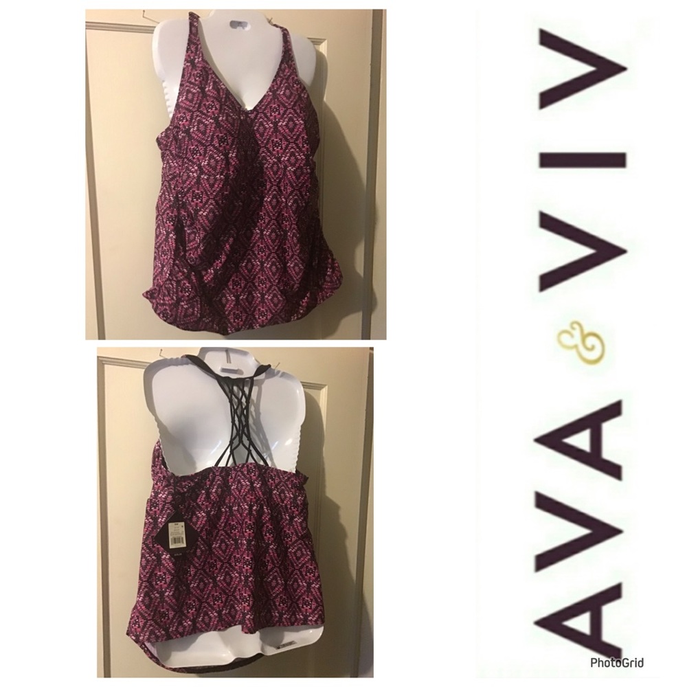 Ava & Viv 20W Plus Size berry swimsuit top NWT